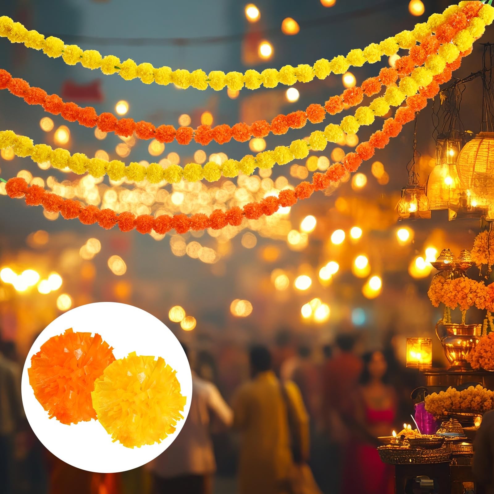 15 Pack Marigold Garland for Decoration 5 ft Long Strands Faux Artificial Mar…