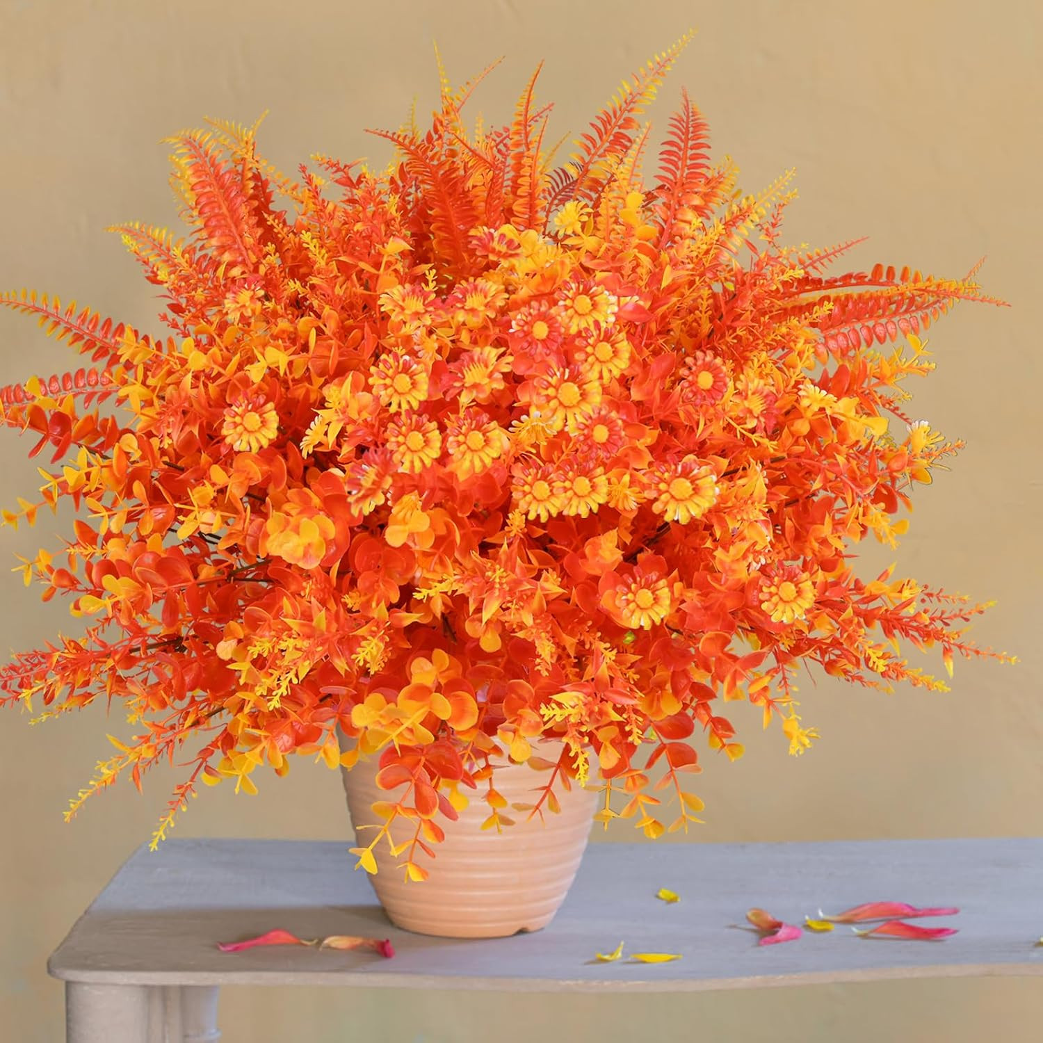16 Bundles of Orange Artificial Fall Flowers for Outdoor Autumn Decor