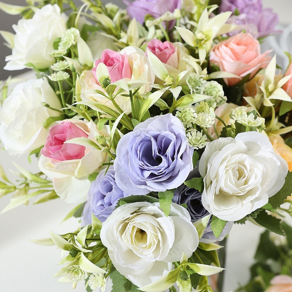 Wedding Decor Silk Rose Bouquet 5 Bloom 32cm for Bridal Shower and Anniversary