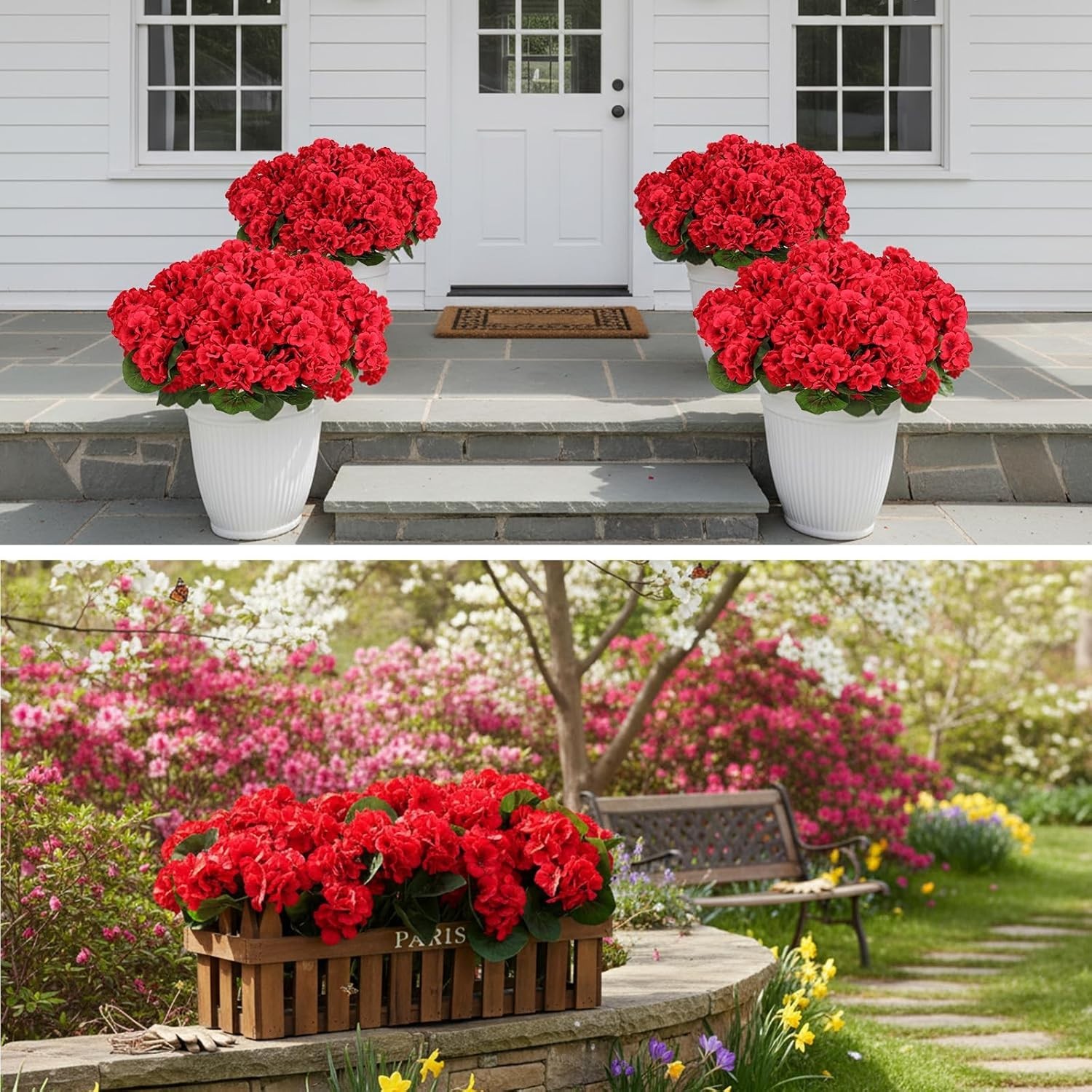 Vibrant Silk Red Geraniums – 6 Bundles for Effortless Home Decor & Gardens