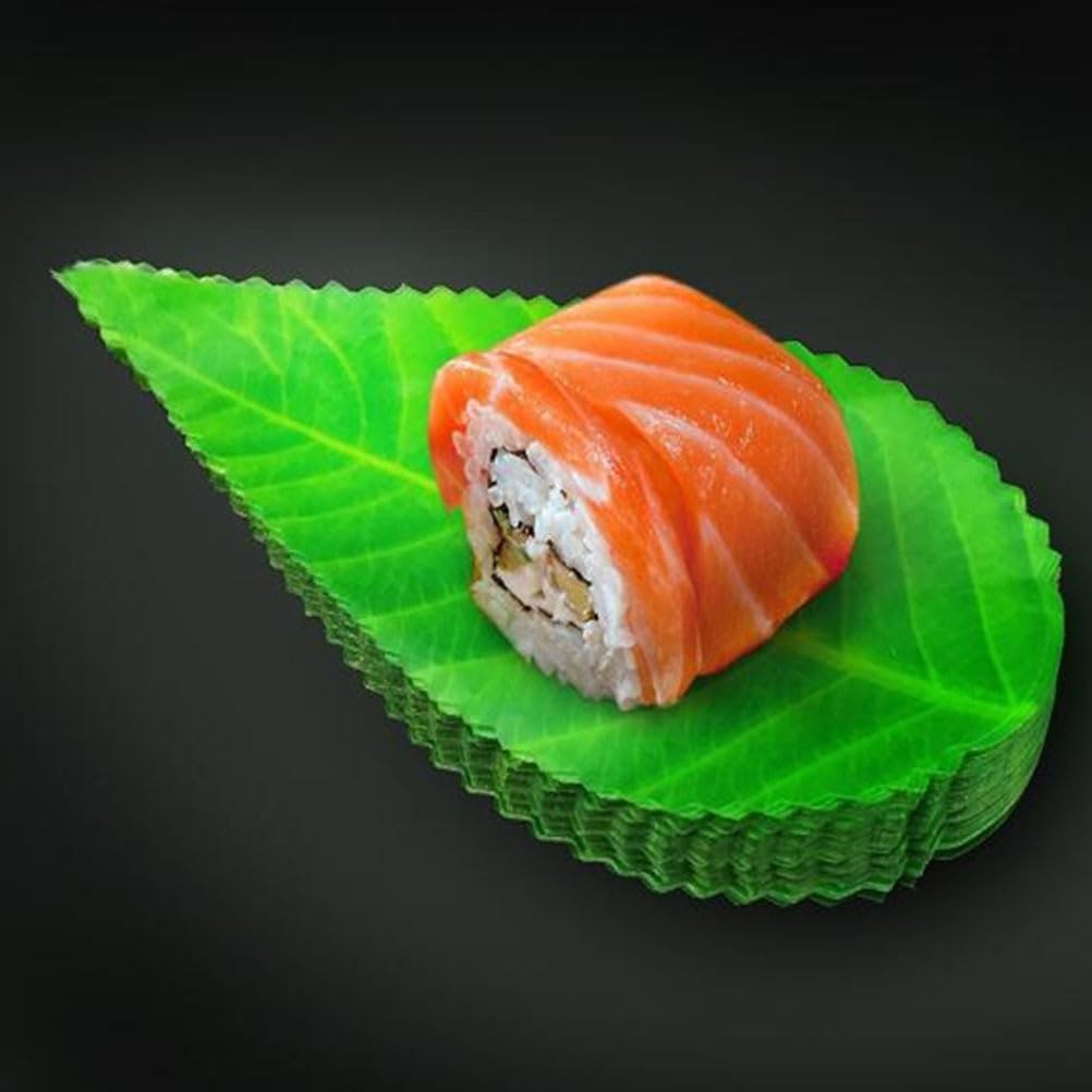 200Pcs Sushi Decorative Leaves Reusable Artificial Green Leaf Sushi Dish Deco…