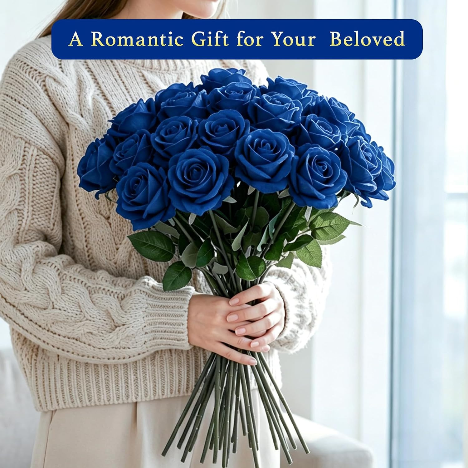 12 Pcs Blue Roses Artificial Flowers, Fake Velvet Silk Rose Bulk Faux Flower,…