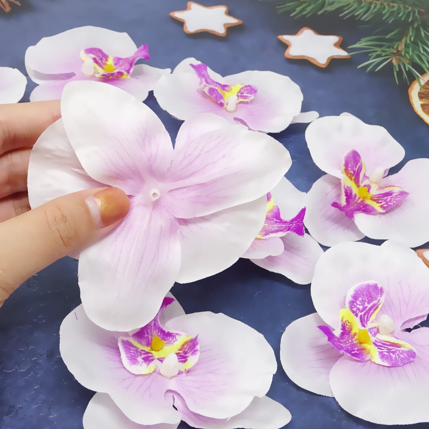 20PCS Fabric Butterfly Orchid Flower Heads Artificial Fake Flowers Heads for …