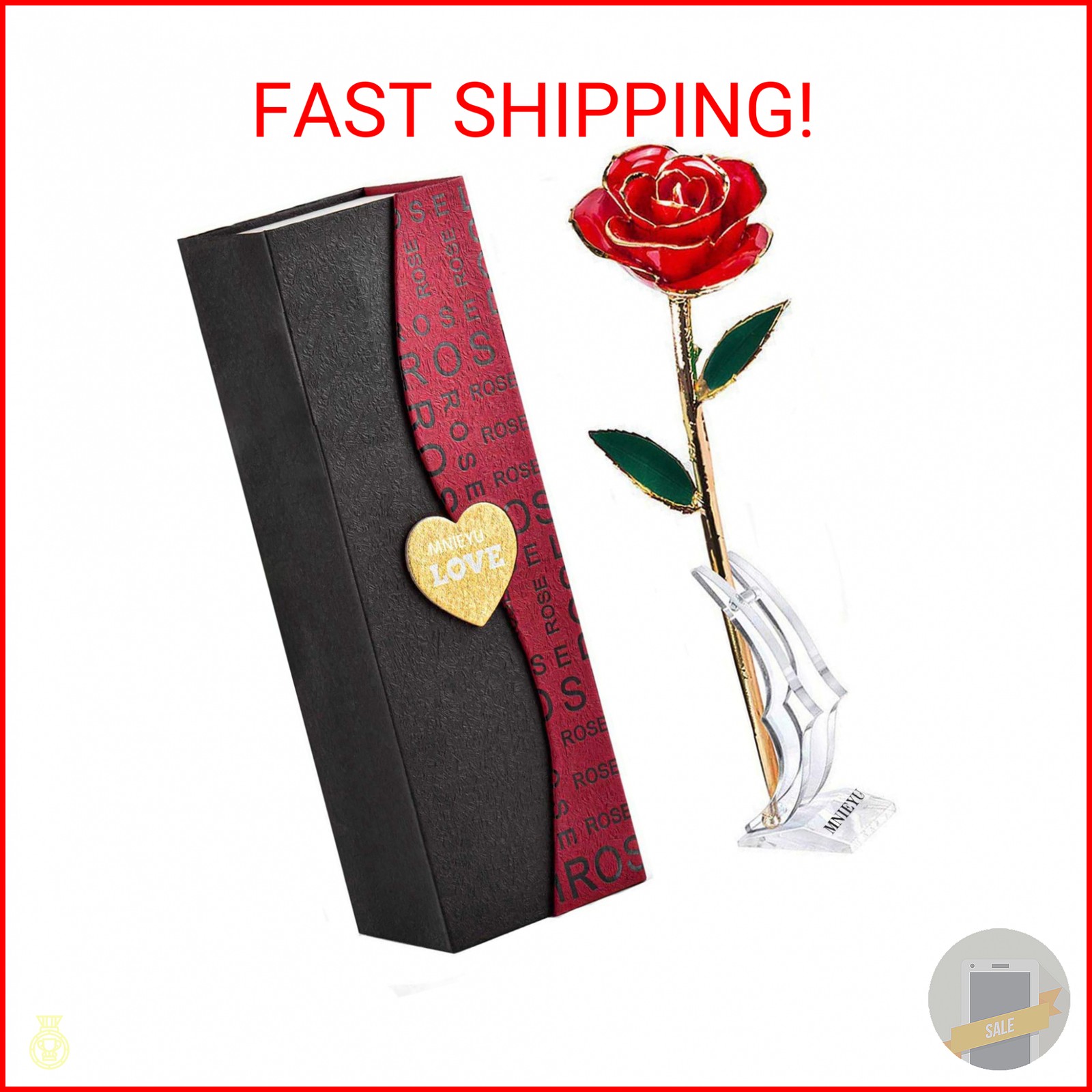 MNIEYU Gold Rose 24K Plated Gold Dipped Rose, Forever Preserved Red Rose Flowers