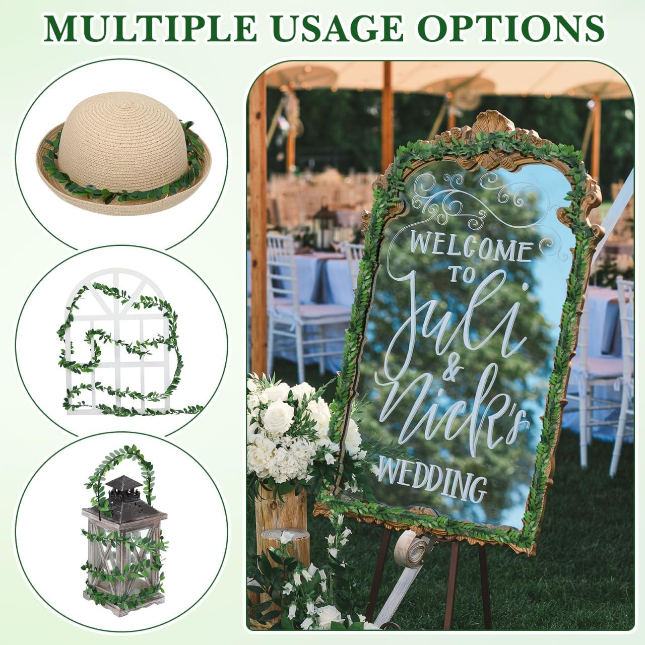 Fake Ivy Vine Boxwood Garland Green Leaves Ribbon Wire Greenery Artificial Mine
