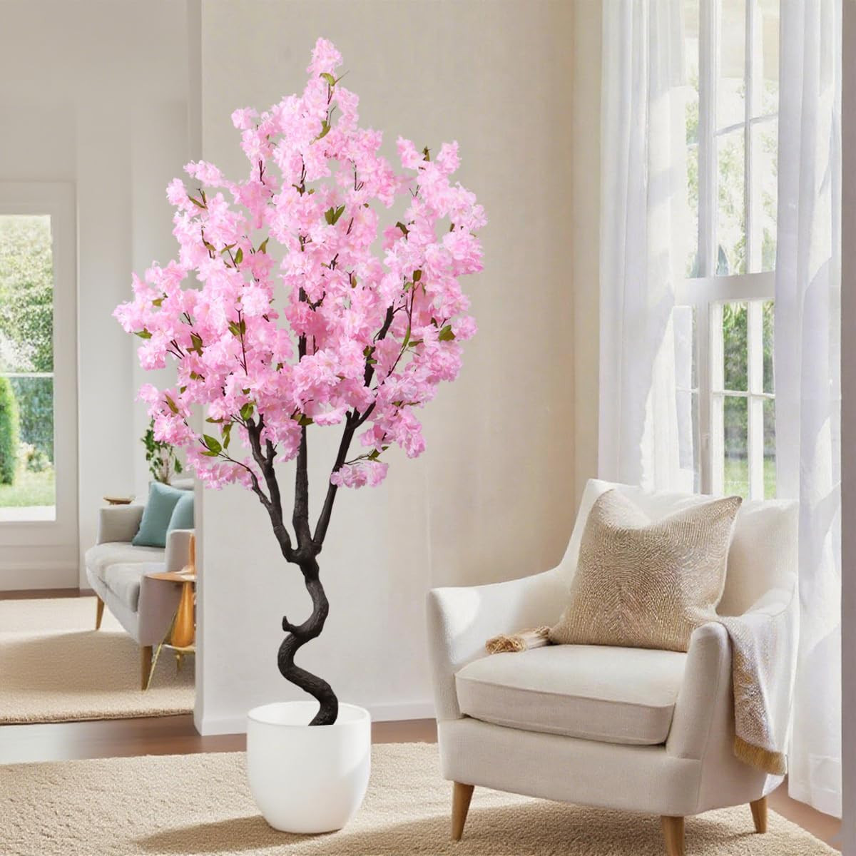 6FT Artificial Pink Cherry Blossom Tree – Faux Floral Decor for Home & Garden