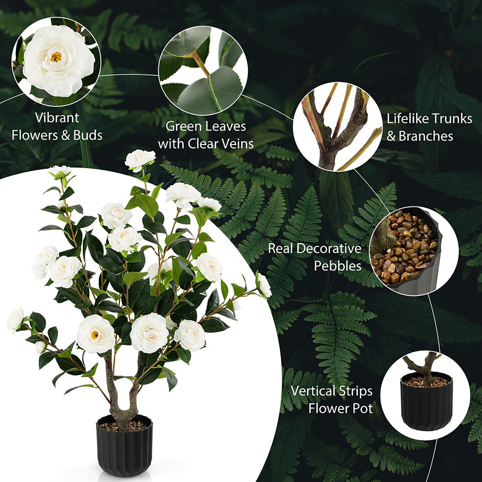2-Pack 38” Artificial Camellia Tree Faux Floral Plant for Decoration White