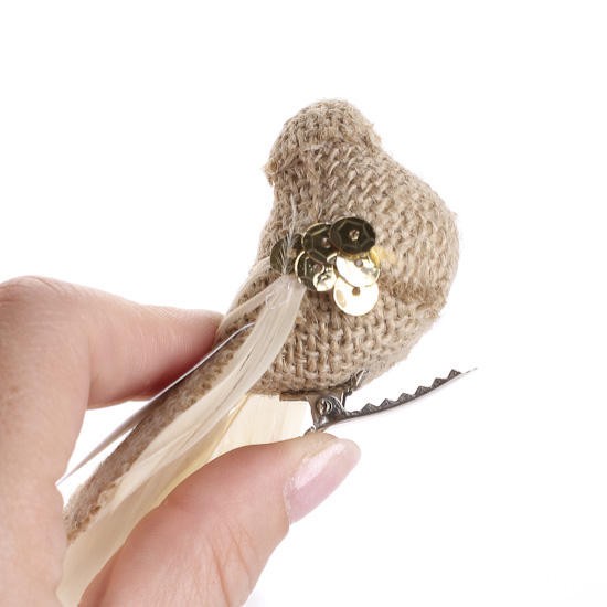 Package of 6 Rustic Burlap 6-1/2″ Long Birds with Clip