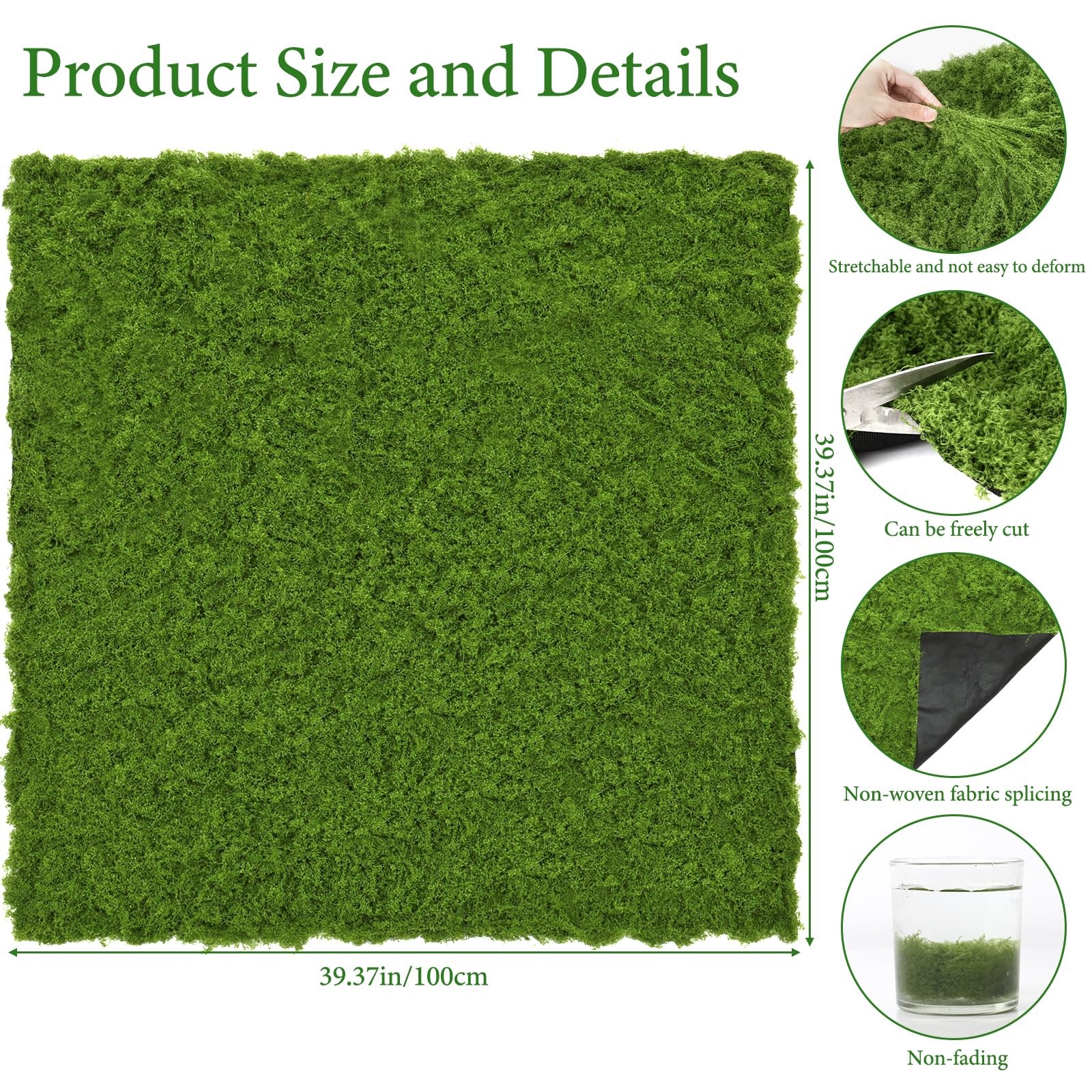 Artificial Moss Mat, 39.37″ x 39.37″ Dark Green Fake Moss for Crafts Decorati…