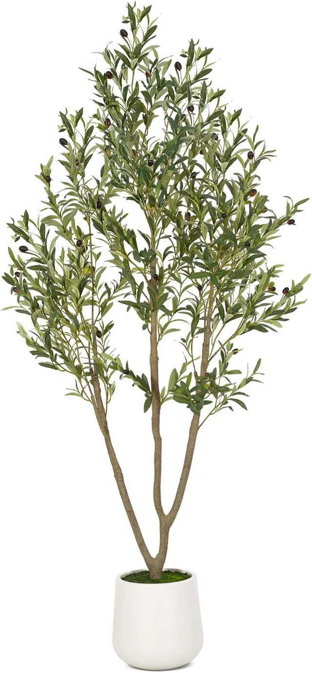 Artificial Olive Tree 6FT Tall Faux Olive Tree W/ White Planter Artificial
