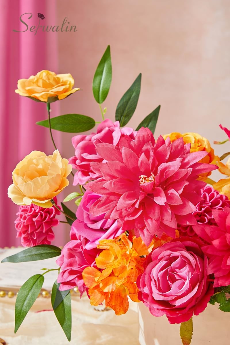 Hot Pink & Orange Artificial Silk Flowers Cake Table Centerpieces Bridal Decor