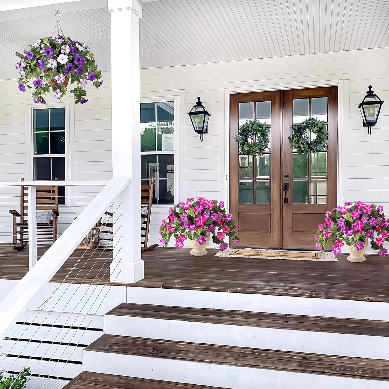Artificial Hanging Fake Flowers with Basket Plants for Outdoor Decoration, Fa…
