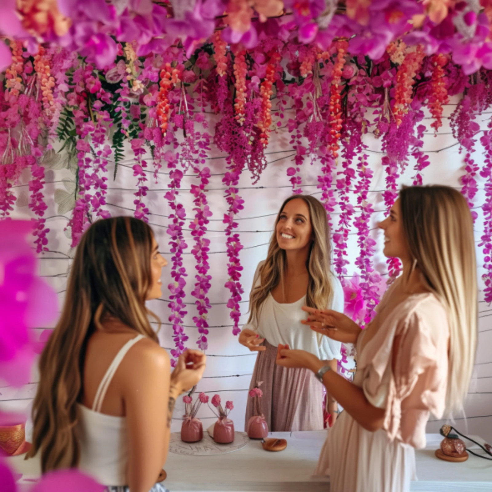 24pcs Hot Pink Wisteria Vines – 72 Branches Hanging Floral Wedding Backdrop Deco