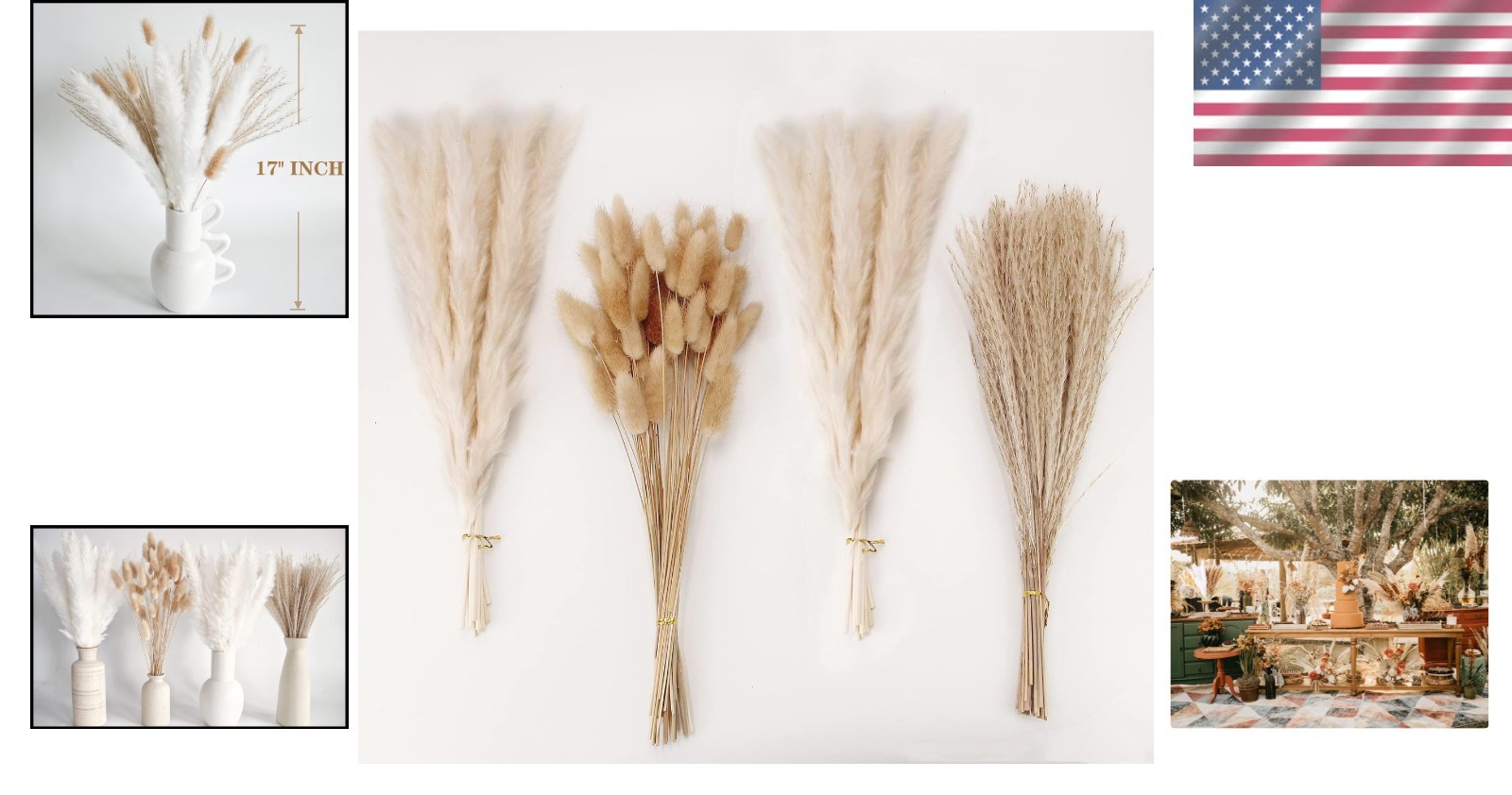 Chic Pampas Grass Collection: 100pcs White, Bunny Tails & Reed Grass Bouquet