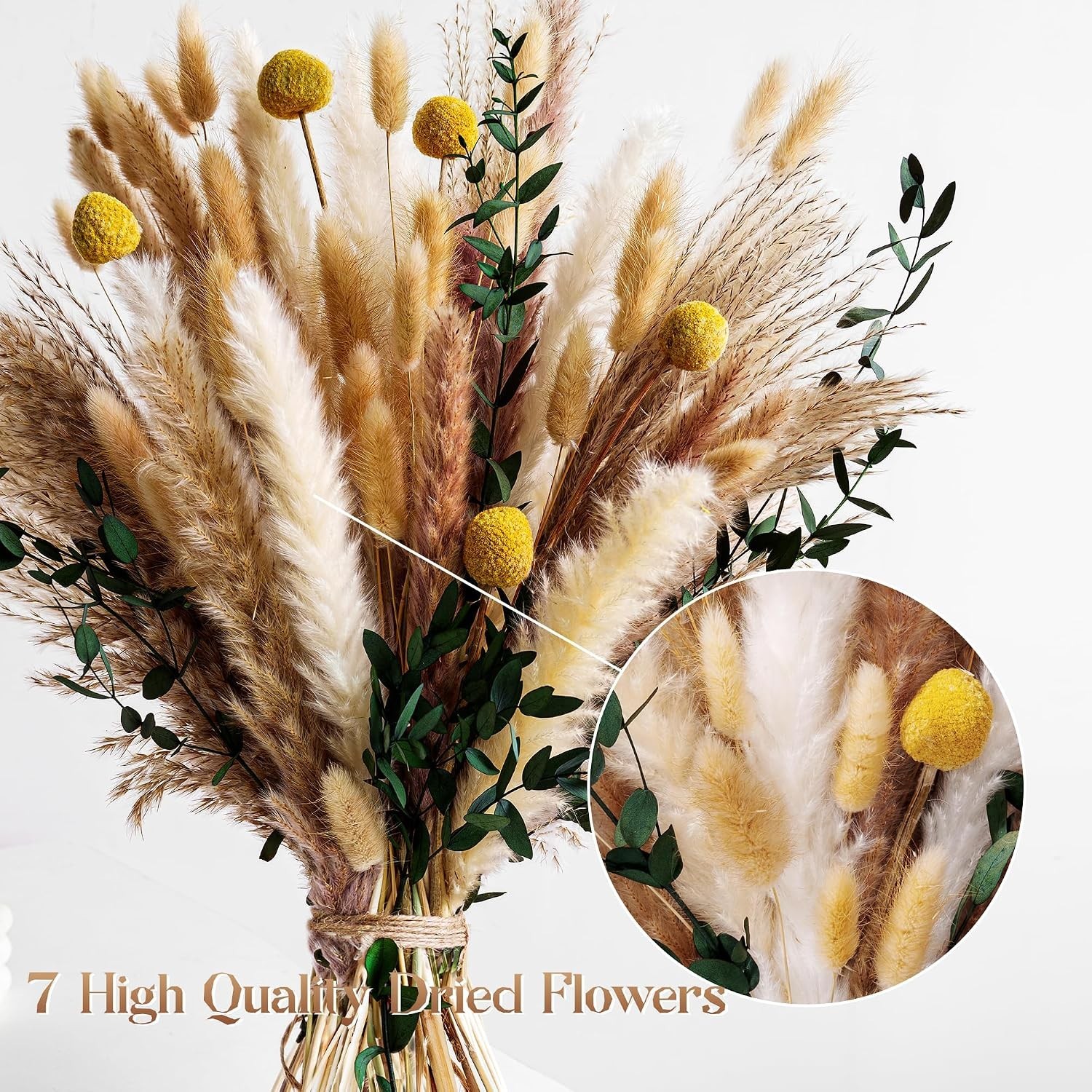 Boho Dried Flowers Bouquet – Olive Green Wall Decor, Pampas Grass Bouquet, Ru…
