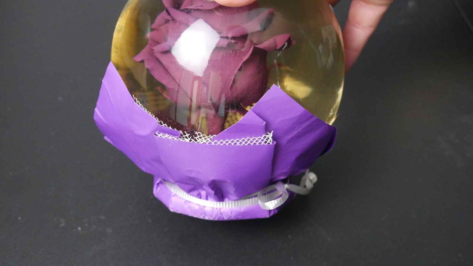 VIntage Preserved Lilac Real Rose in a glass Water Ball Dome Globe- Large 7”