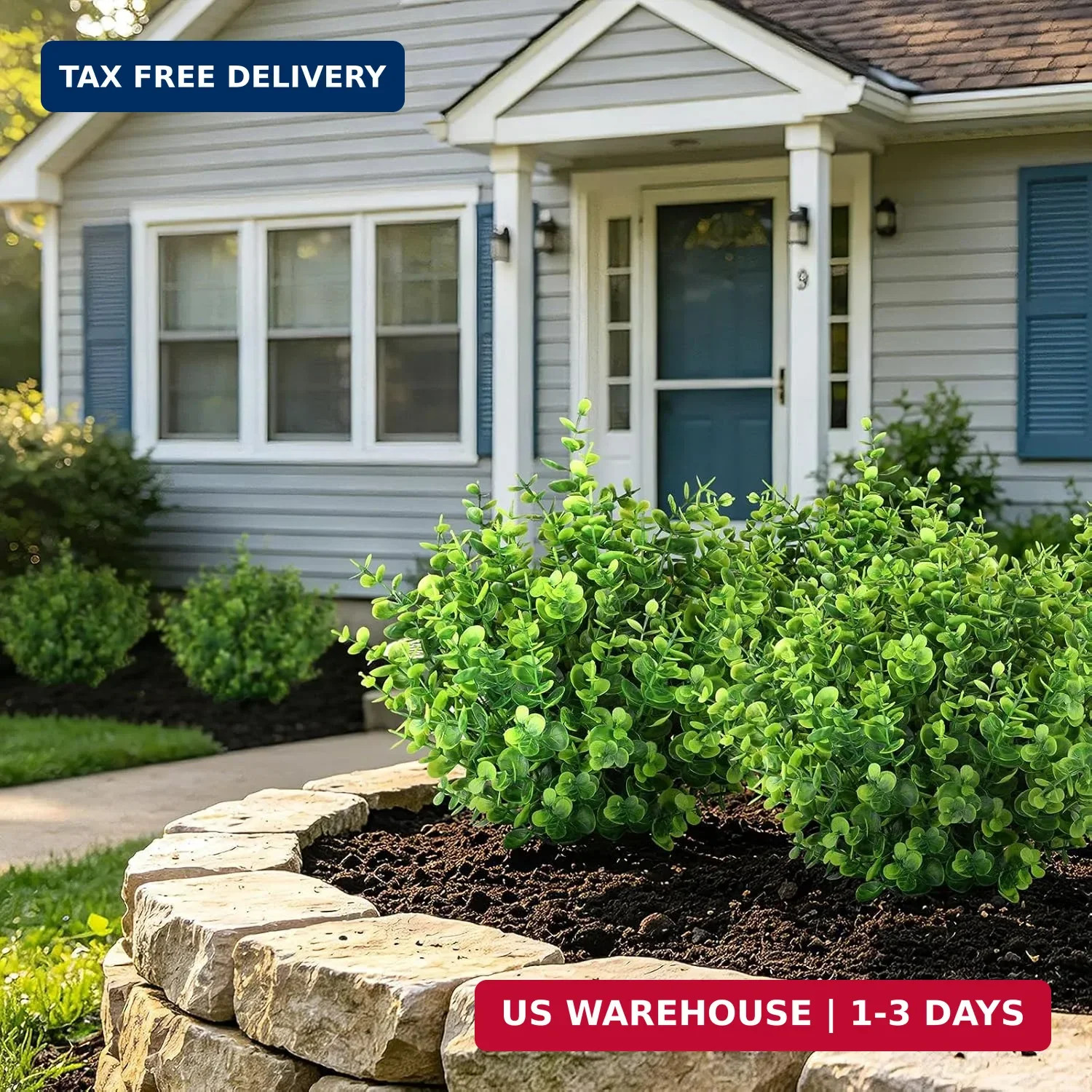 Artificial Greenery Eucalyptus Boxwood, UV Resistant Faux Outdoor Plants for Dec