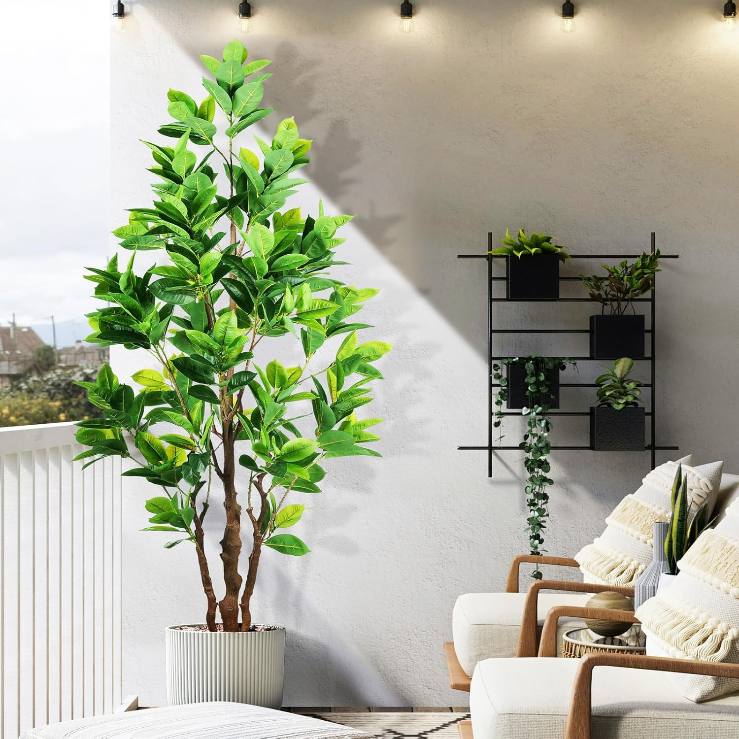 7.2Ft Faux Rubber Tree with Pot – Perfect Indoor/Outdoor Decor for Home & Office