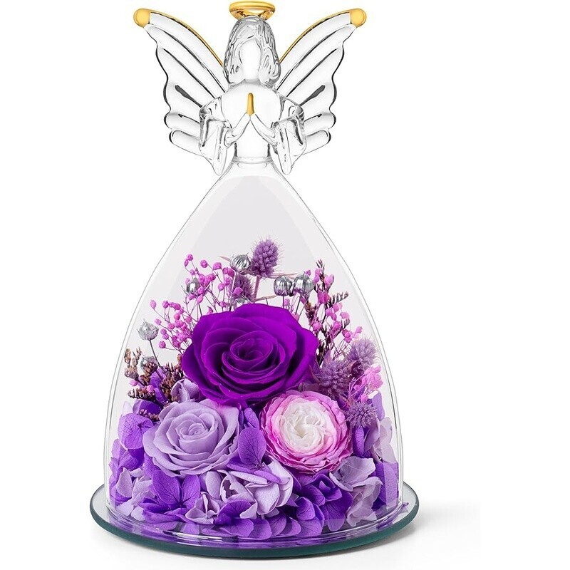 Angel Roses Gift Mom Preserved Flowers Glass Angel Figurines Gifts Her Versatile