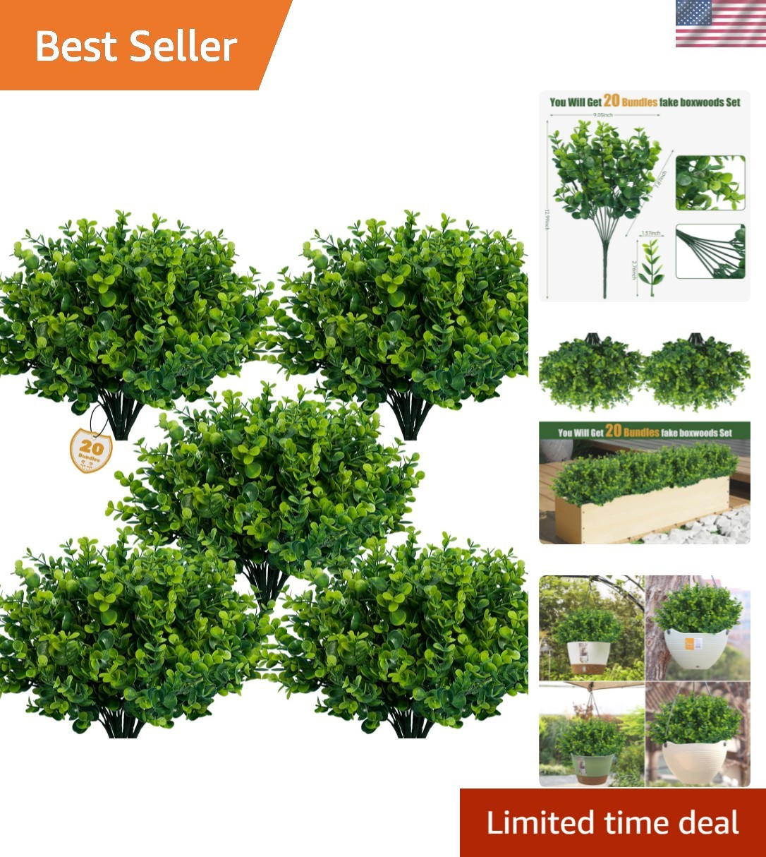 Artificial Greenery Plants Outdoor UV Resistant Fake Plants Boxwood Shrubs Gr…