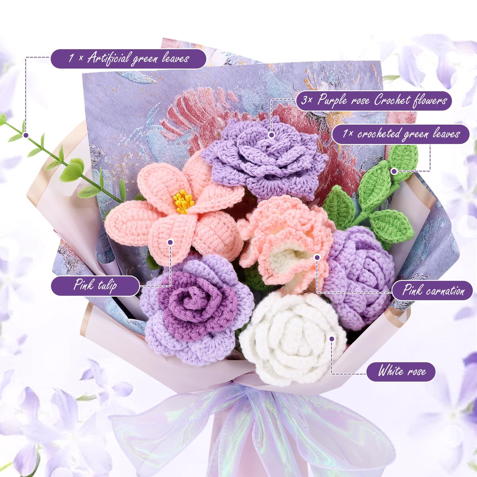 Crochet Flowers, Finished Bouquet, Cotton Thread, Handmade, Gift for Lover, F…
