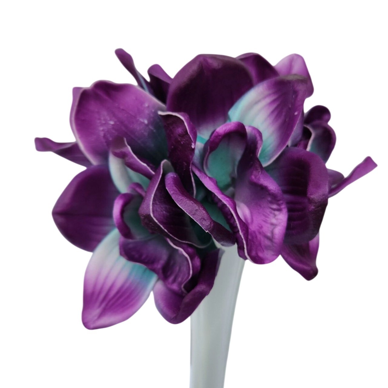 Artificial Purple Teal Orchids 5 Stems Faux Flowers Tropical Decor Wedding Craft