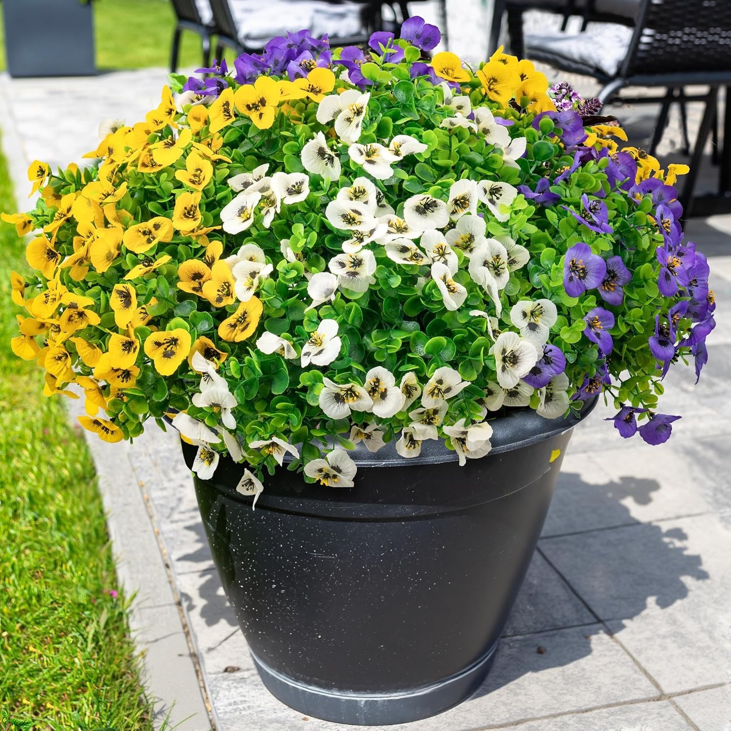 12 Bundles Artificial Fake Pansy Flowers for Outdoor – Yellow, White & Purple Fa
