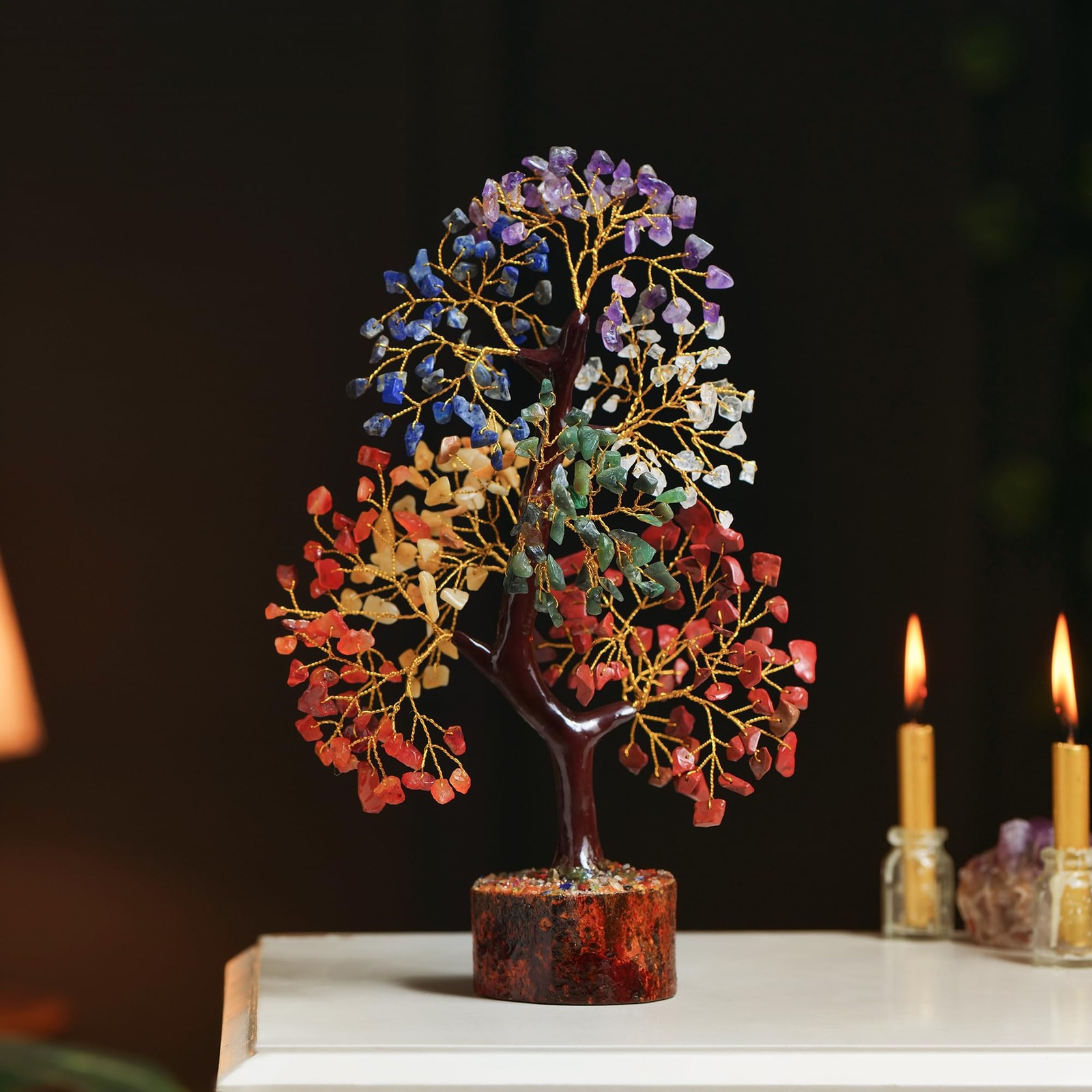 Seven Chakra Gemstone Tree With Chakra Pendant, Crystal Tree, Fake Plants Hom…