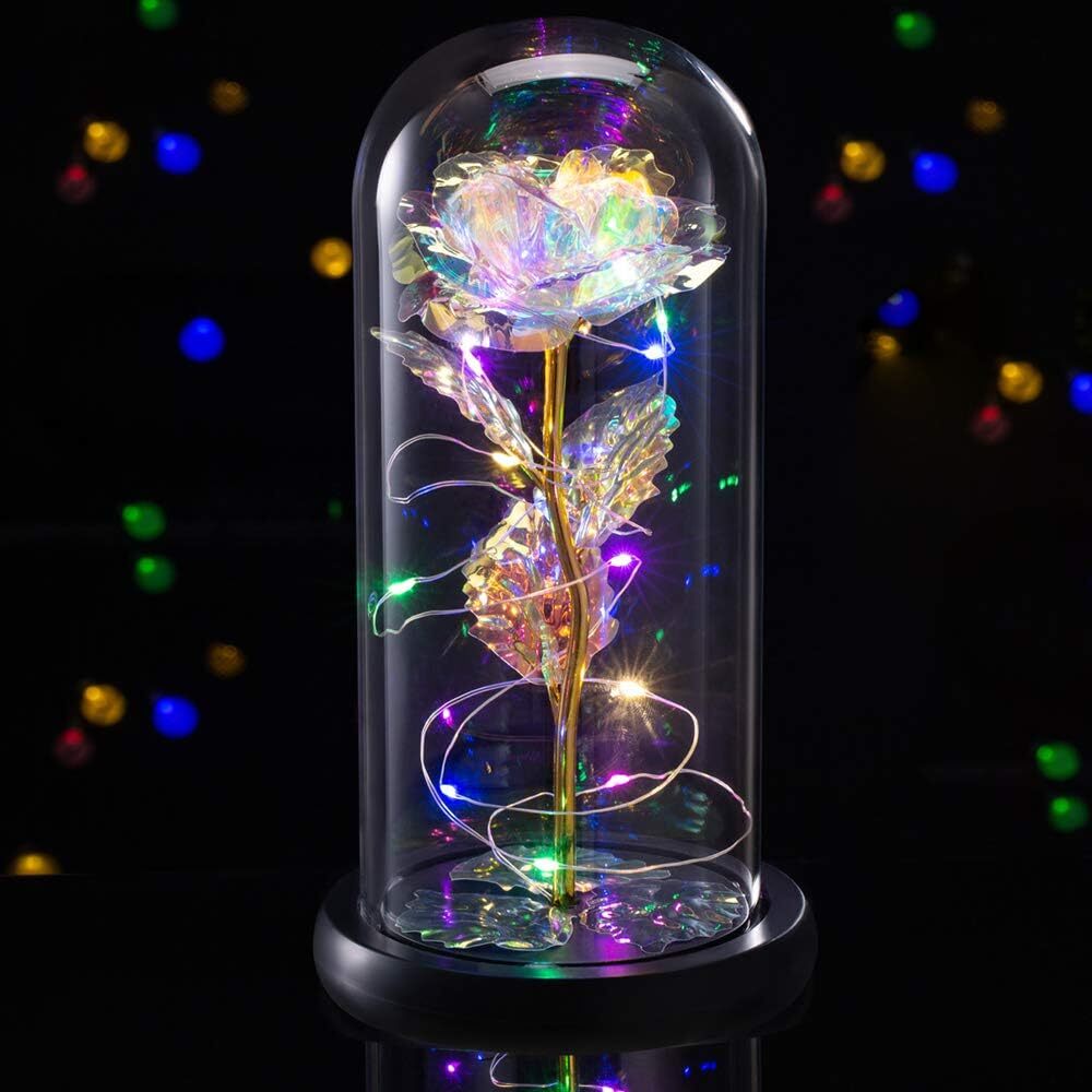 Eternal Forever Galaxy Rose Flower In Glass Dome LED Light Valentine’s Day Gift