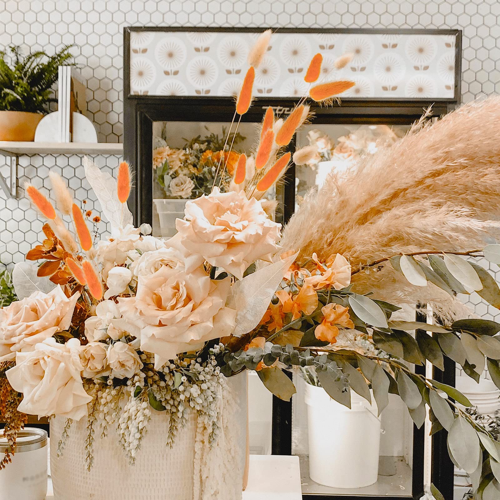 Orange Bunny Tails Dried Flowers Natural Lagurus Grass Wedding Decor 100 PCS