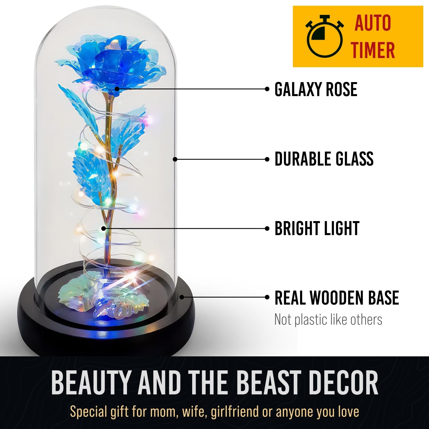 Galaxy Roses – Eternal Glass Rose with LED Lights & Timer – Coolest Gifts for…
