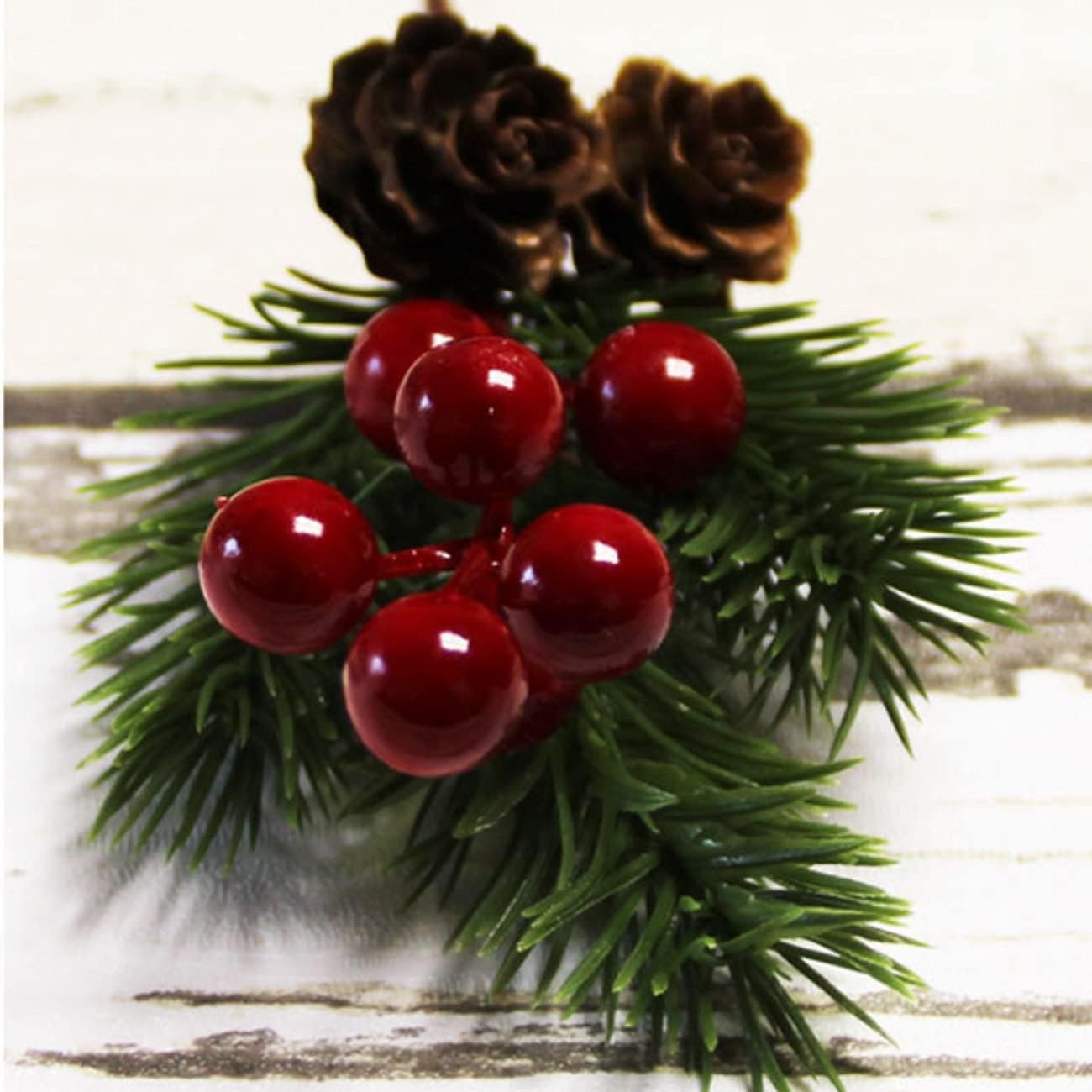 Pine Cone Red Berry Picks Stems Crafts Branch Christmas Wreath – 10Packs, Hol…