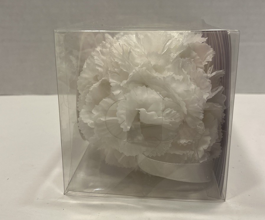 Squared By Colin Cowie Decorative White Floral Balls With Ribbon Hanger NOS