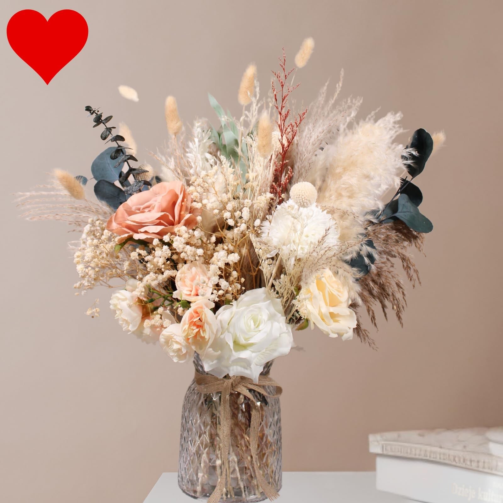 100pcs High End Artificial Flowers Dried Pampas Decor With Vase, Kitchen Isla…