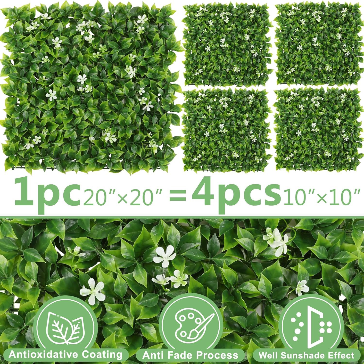 12PCS 20”×20” (Equal to 48Pcs of 10”X10”) Artificial Grass Wall Panels Greenery