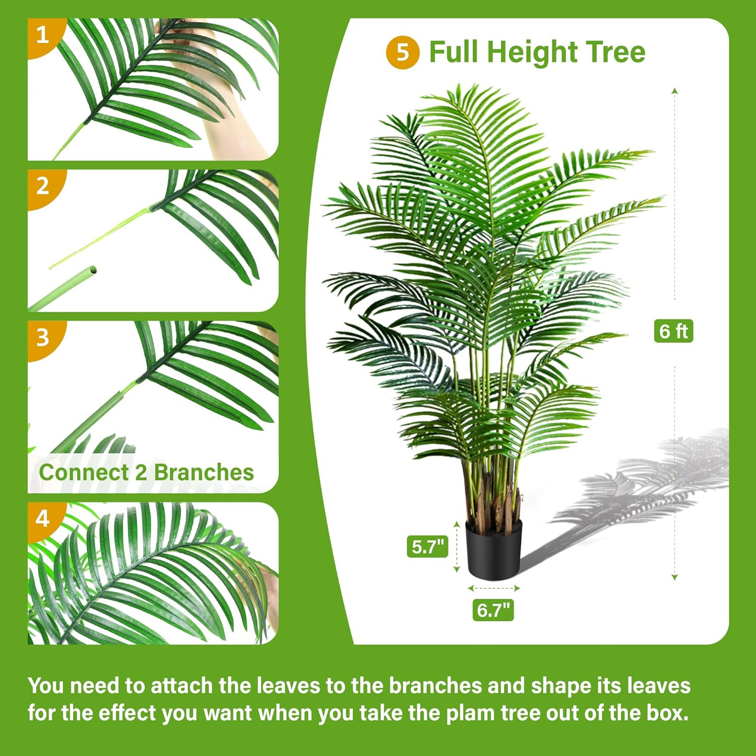 6Ft Areca Palm Plant 2-Pack – Lifelike Faux Silk Indoor/Outdoor Decor