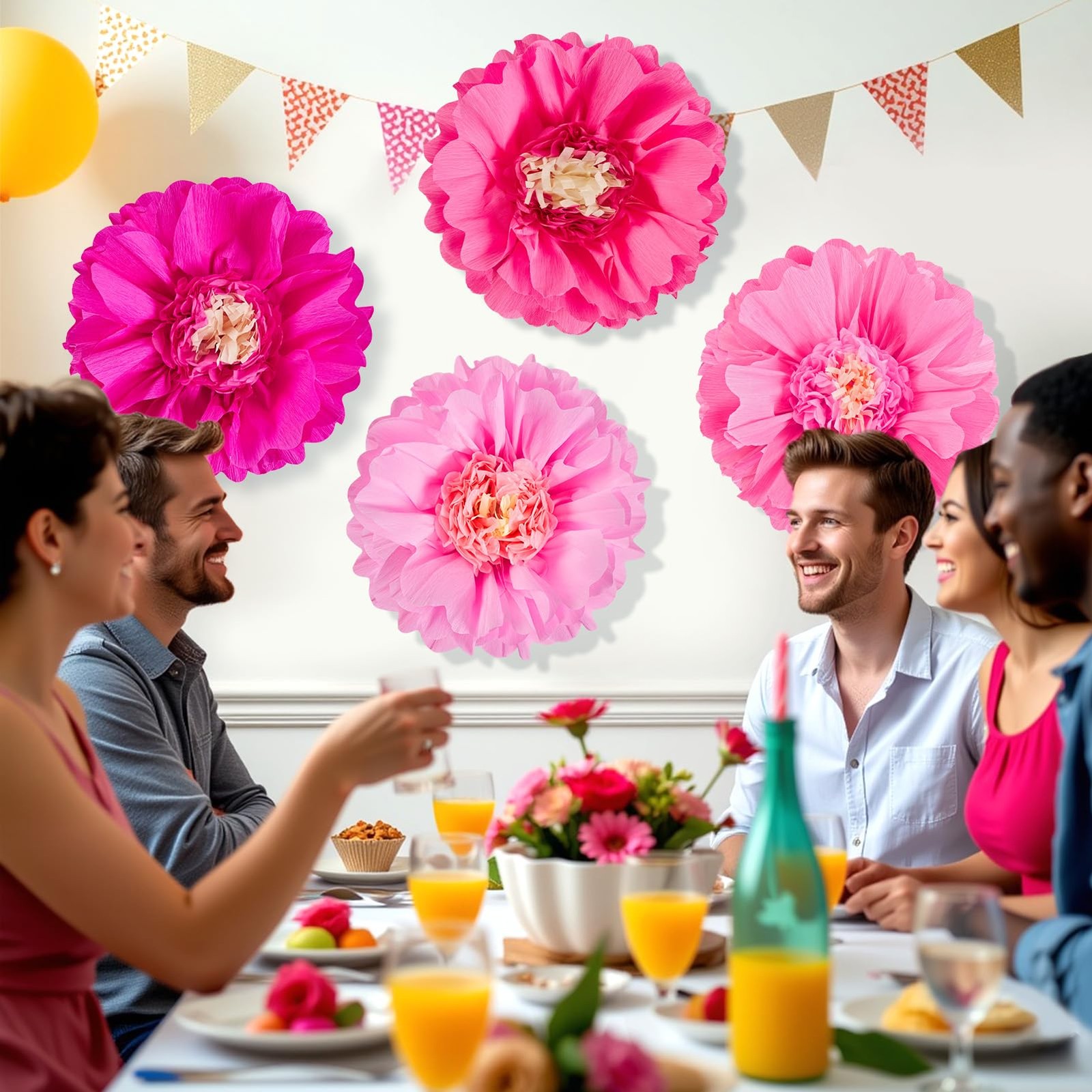 20″ Giant Pink Flowers 4 PCS Large Crepe Tissue Flowers Pink Party Decoration…