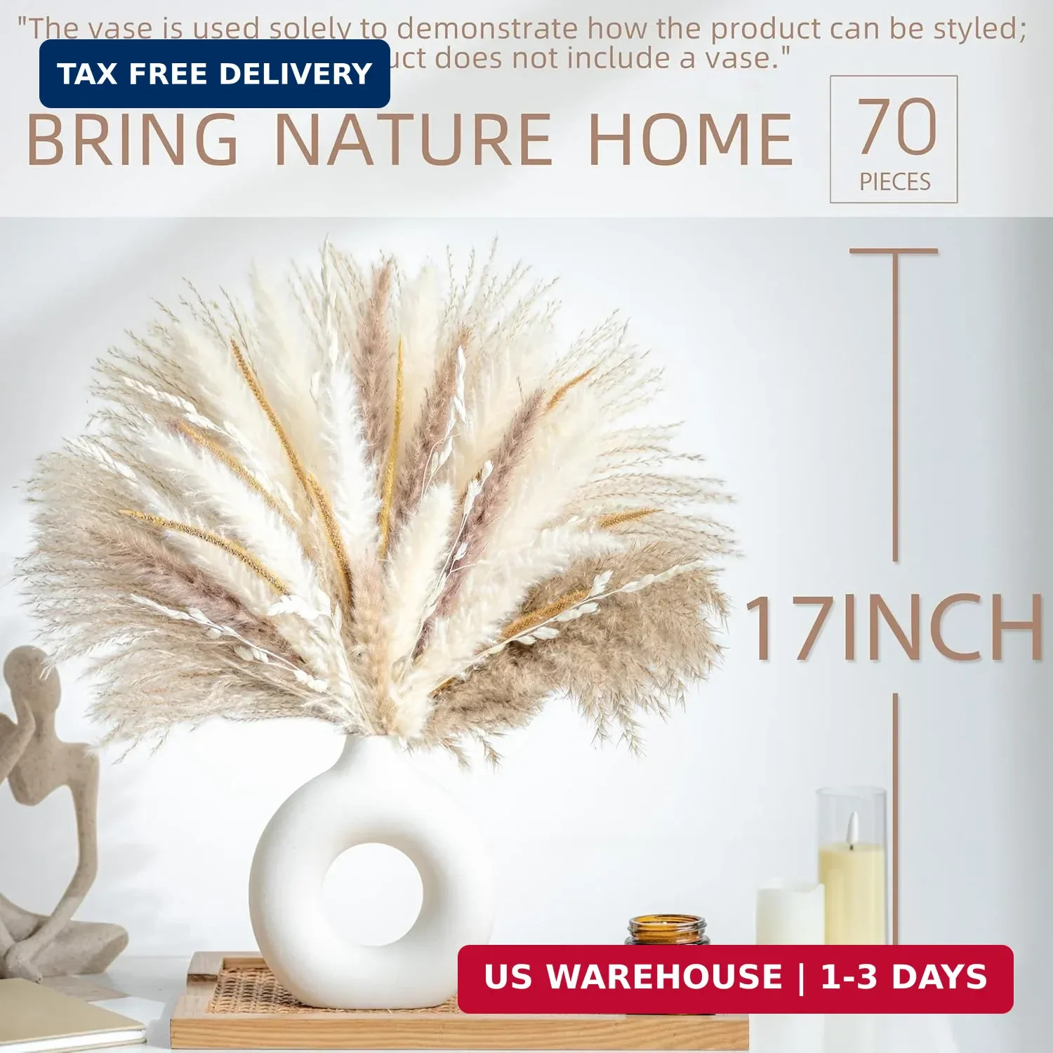 70PCS Natural Dried Pampas Grass Boho Home Decor Bouquet Phragmites Dried Flower