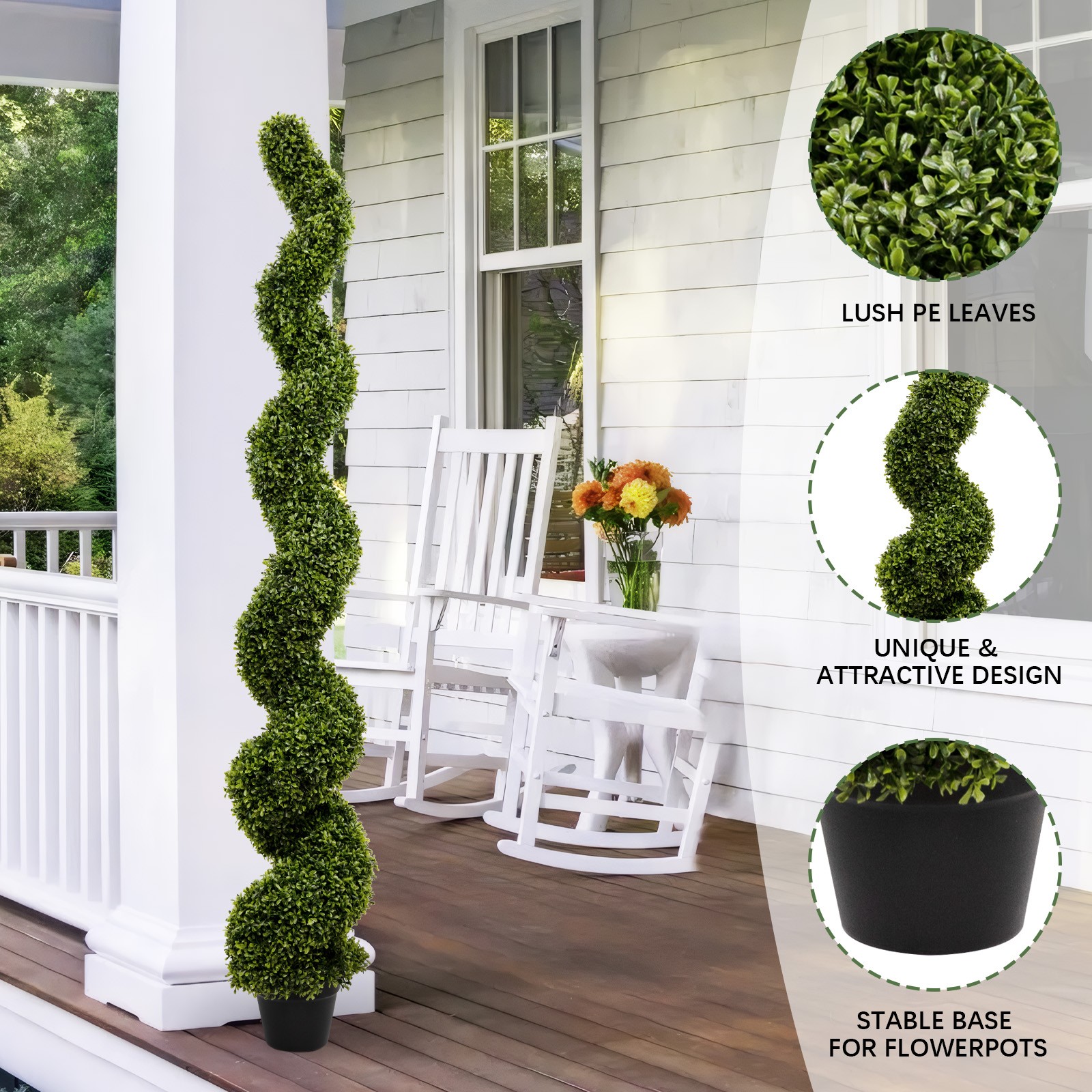 2Pcs 6FT Spiral Topiary Trees Artificial Outdoor Faux Boxwood Plants Potted Tree