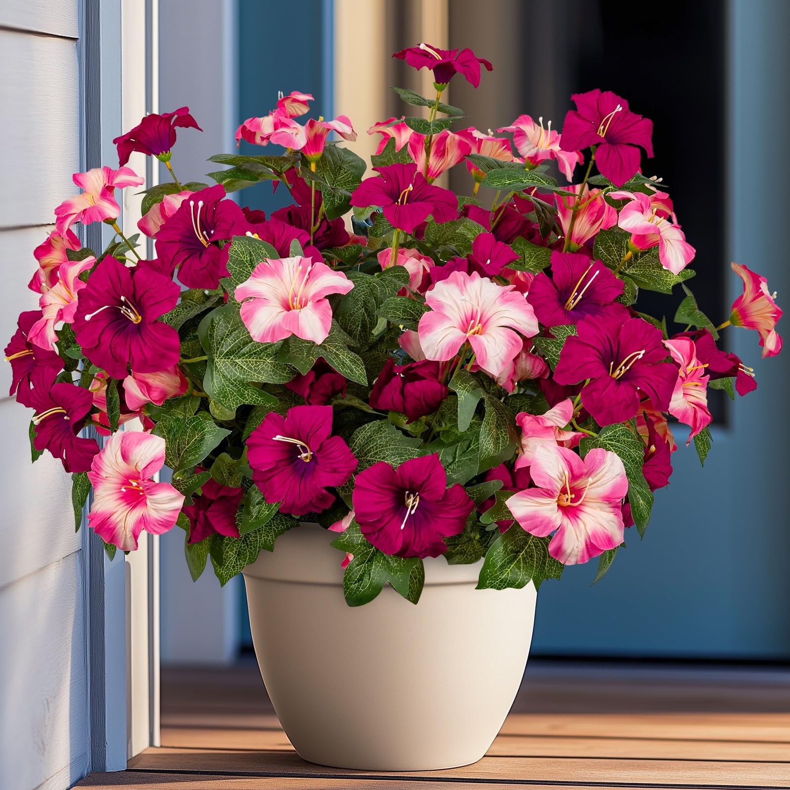 Brlita 19 Inch Artificial Fake Flowers for Outdoor,4 Pcs Rose red Pink Faux S…