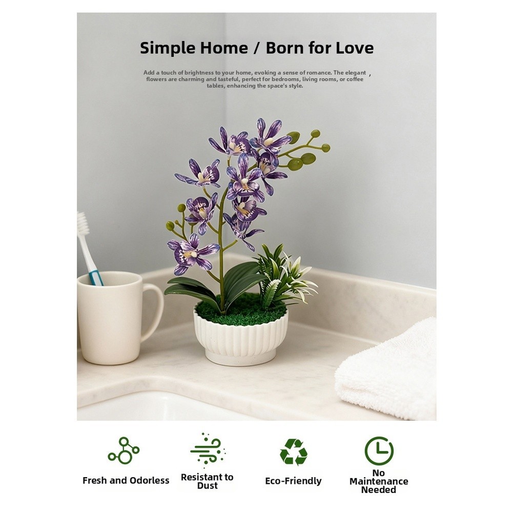 Compact Potted Artificial Orchid 10.5×10.5x27cm for Small Space For home Decor