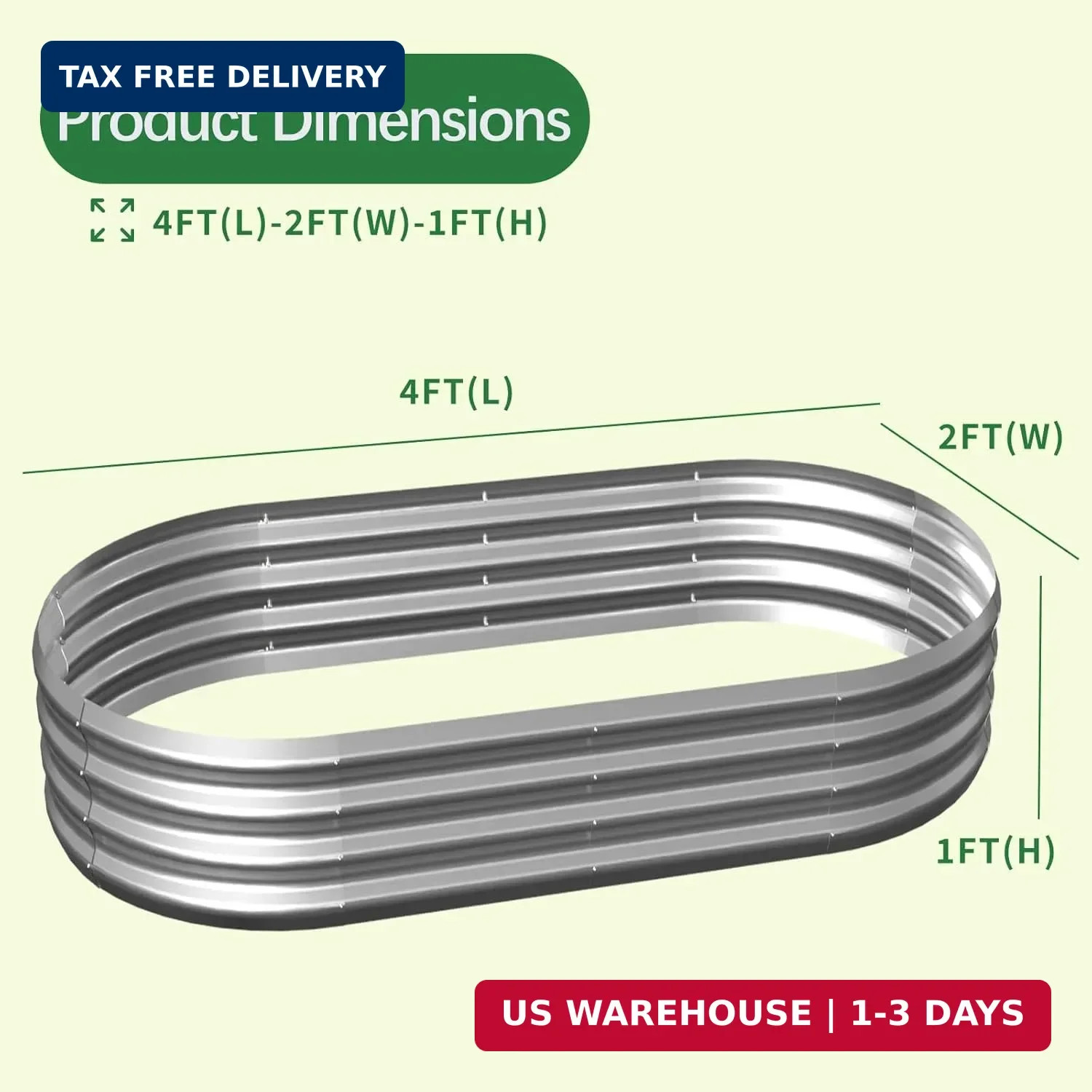 Galvanized Garden Bed kit for Vegetables/Herbs/Flowers (4X2X1)