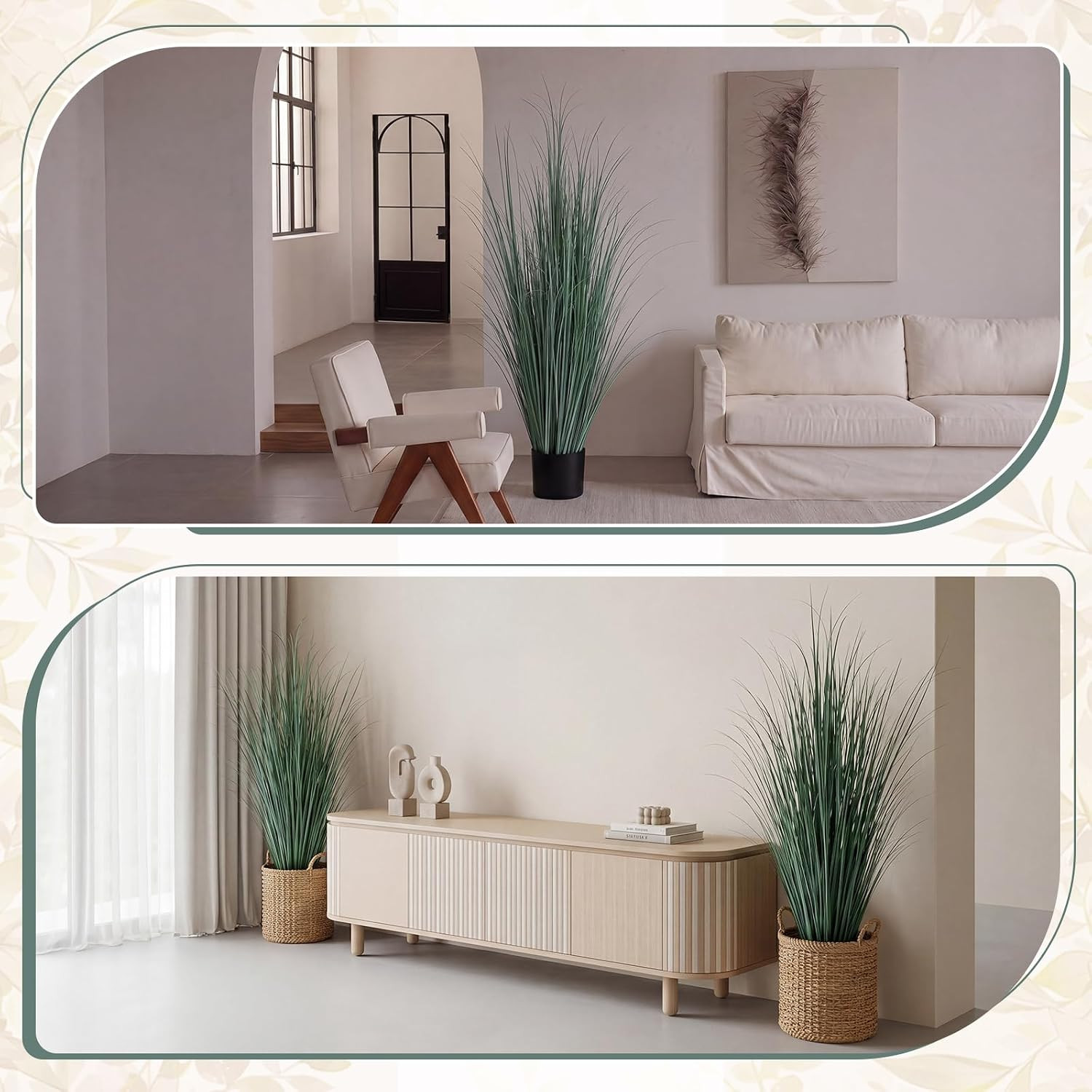 2 Pieces 4 Ft Tall Artificial Grass Plant Potted Artificial Greenery Floor Plant
