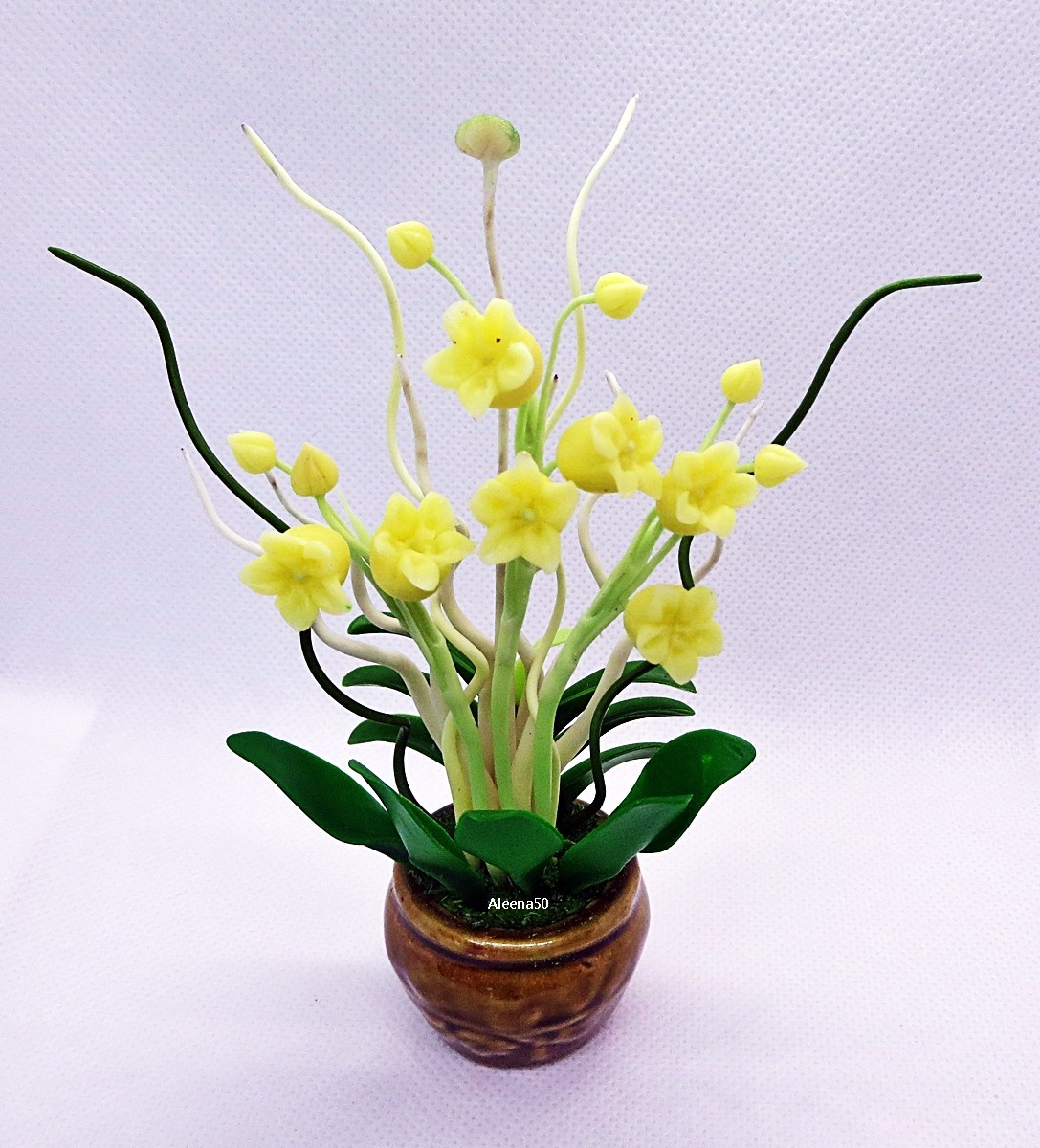 US Stock 5″H Handmade Miniature Air Dry Clay Bell-Flowers Arranged in CeramicPot