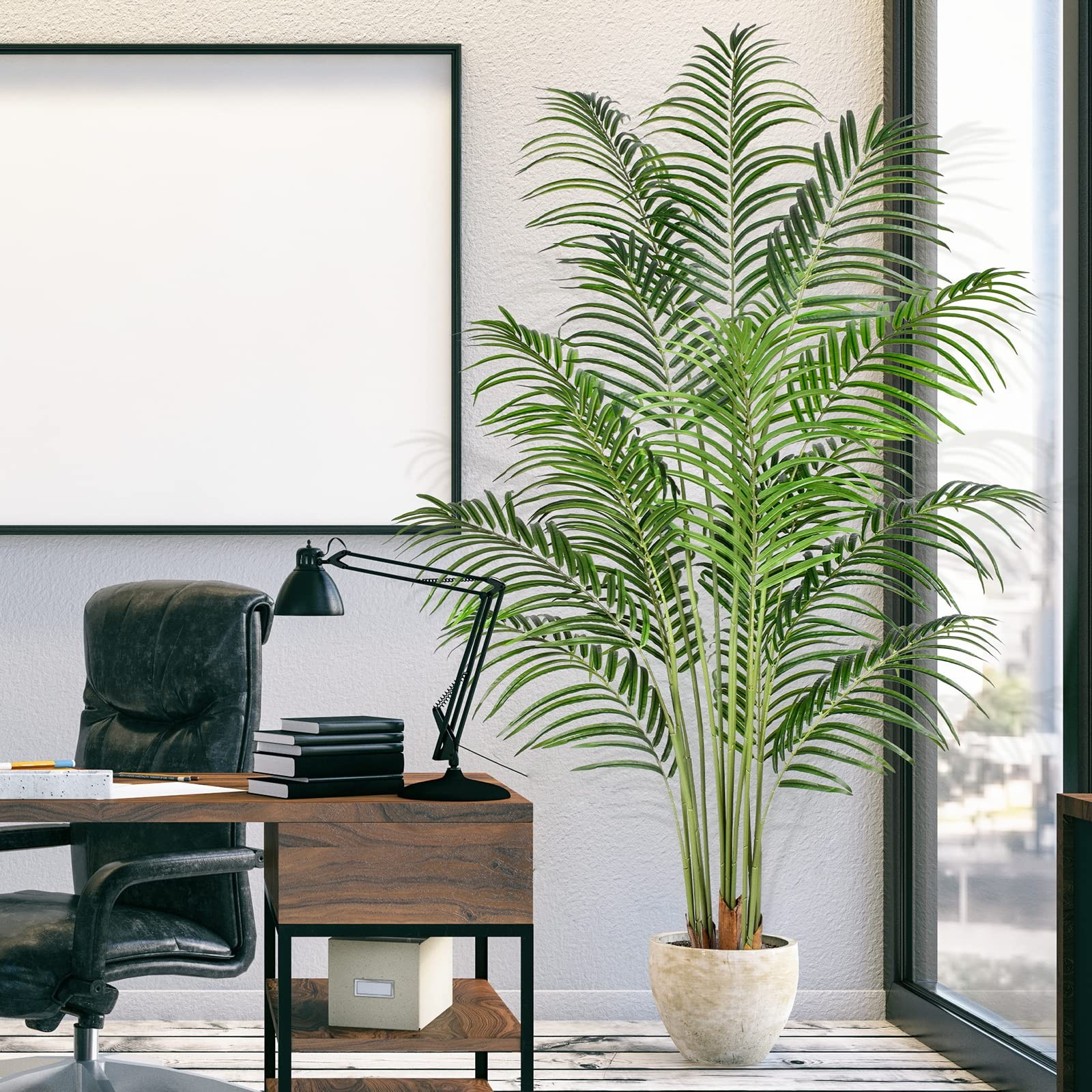 Artificial Palm Tree 6ft Tall Fake Palm Tree Indoor Decor with 18 Leaves and …