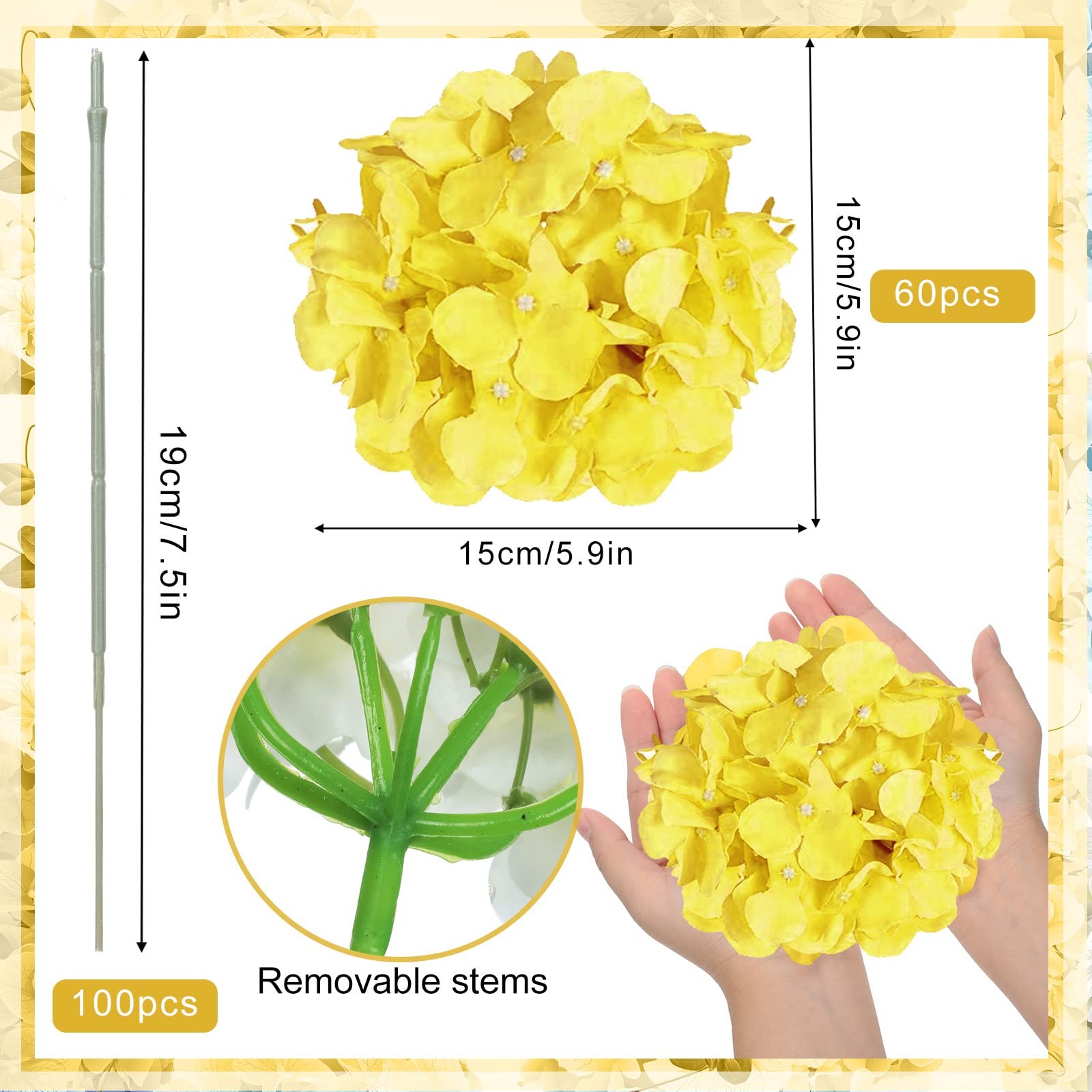 60 Pcs Silk Hydrangea Artificial Flowers Heads with 100 Pcs Stems Faux Flower…