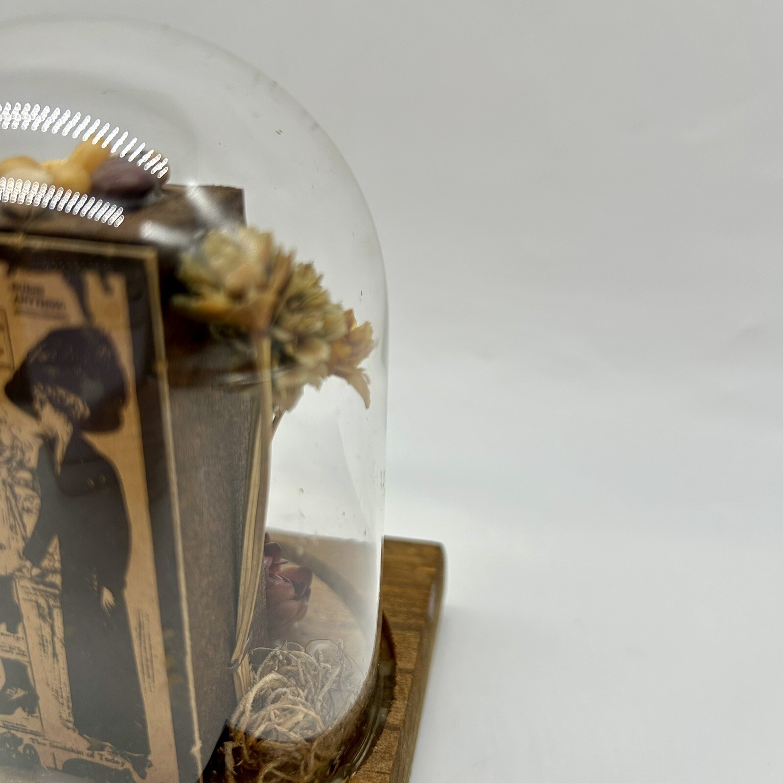 Vintage Leonard Creations California Glass Dome Cloche Dried Flowers Shadow box
