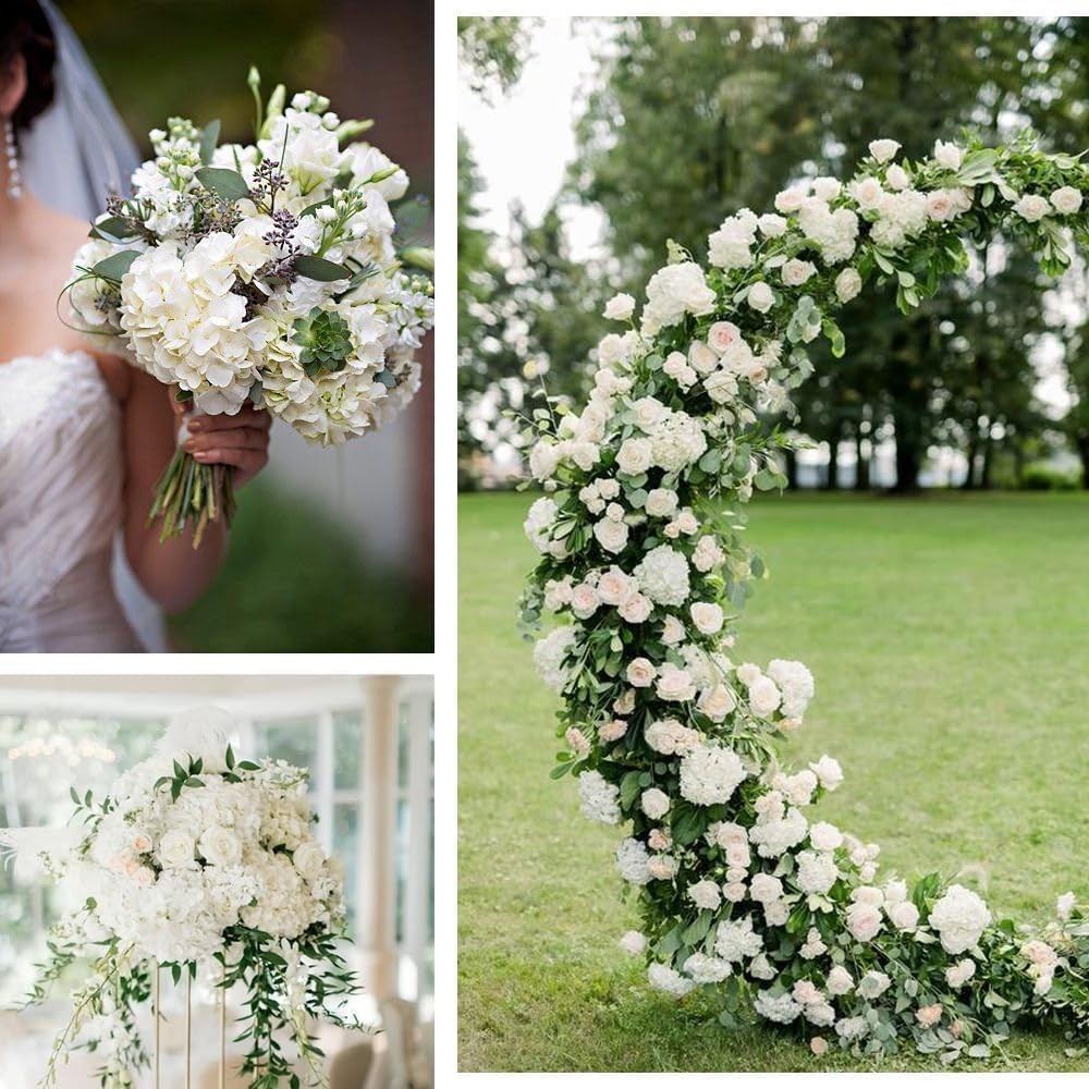 100 Pcs Faux White Hydrangea Flowers – Silk Heads with Stems for Wedding, Party,