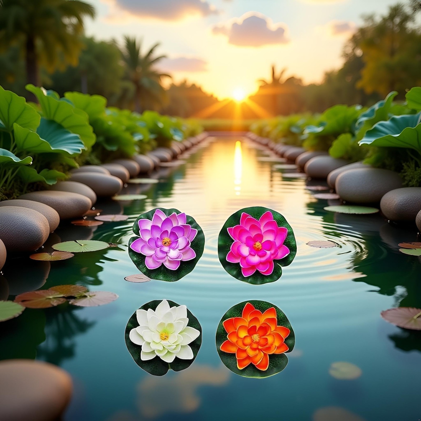 4Pcs Artificial Flowers Water Lily Foam Lotus Flower Pond Decor for Pond Pati…