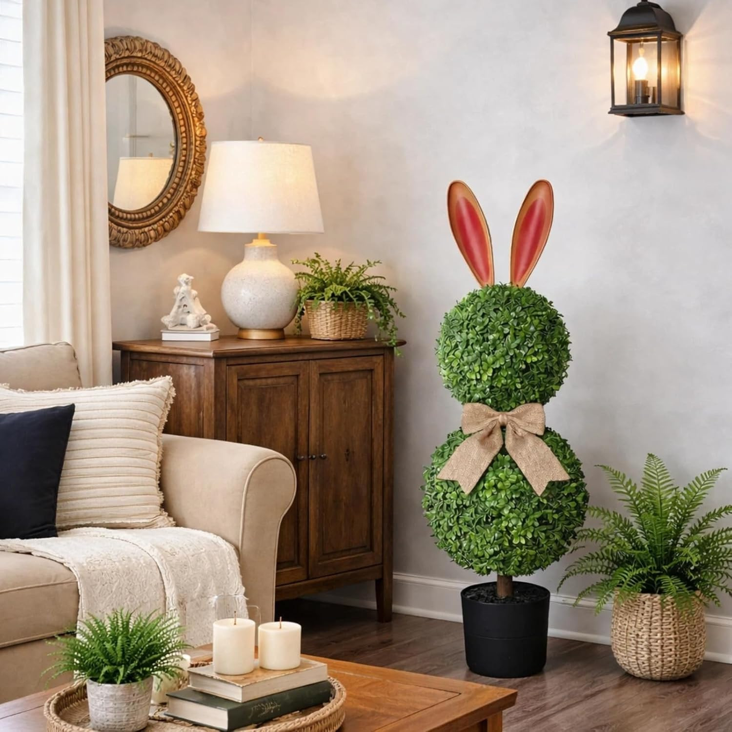 3 Ft Artificial Bunny Topiary Trees – Easter Decor for Indoor & Outdoor